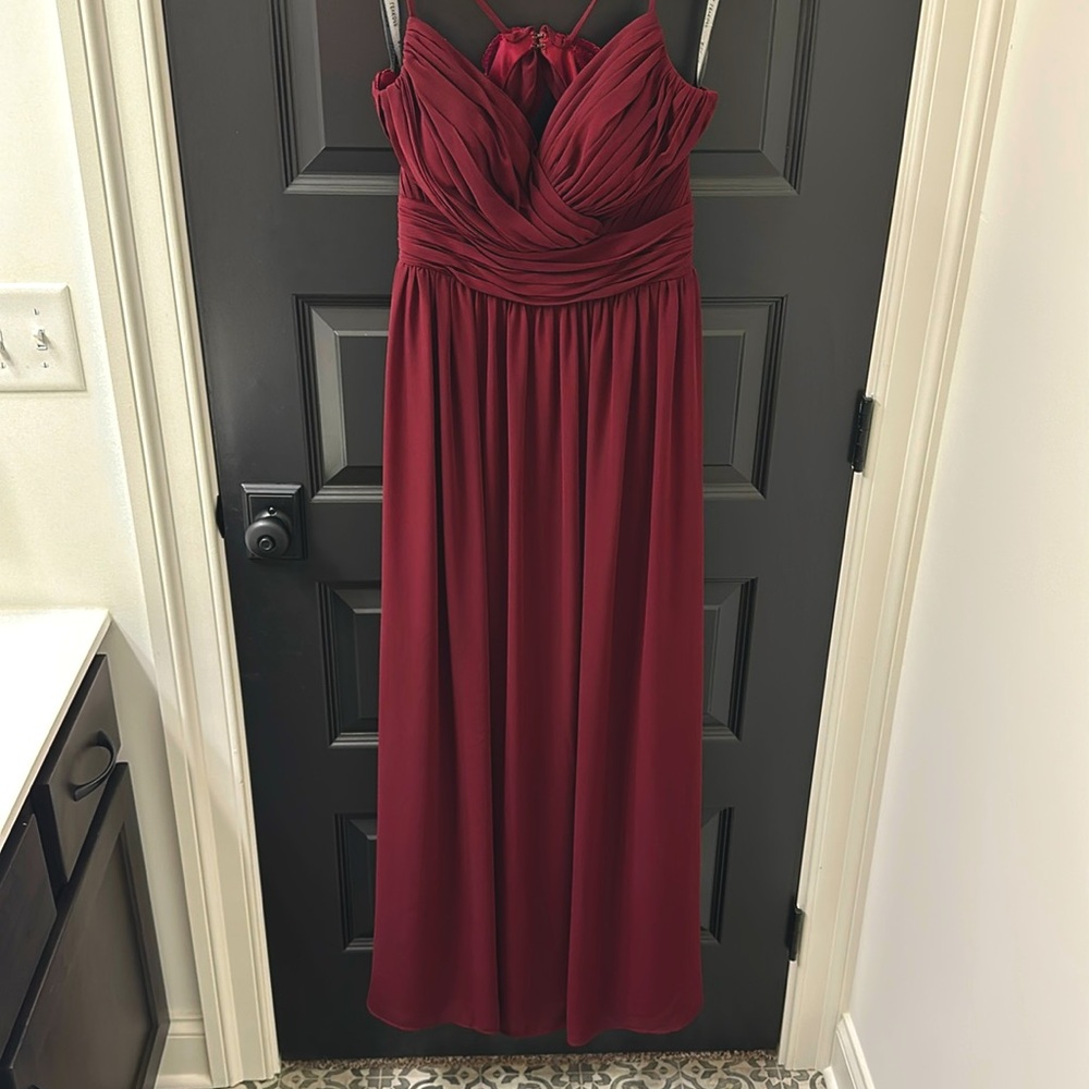 Bill Levkoff maroon bridesmaid dress